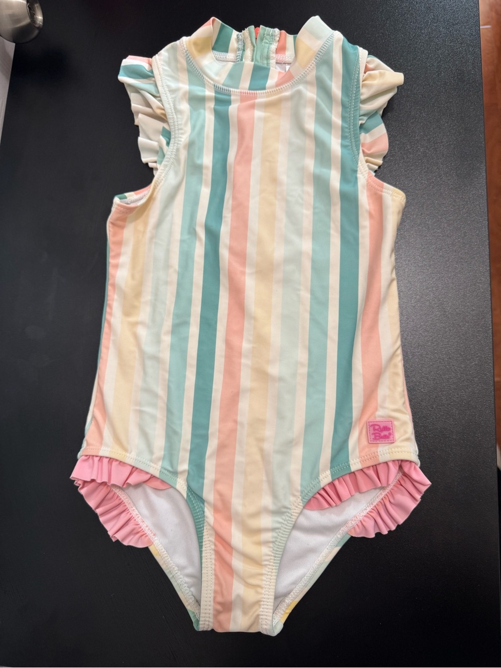 Ruffle Butts Pastel Striped One-Piece Swimsuit - Pink, Mint, Yellow, Cream